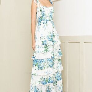 NWT Yumi Kim Maxina White Maxi Dress with Blue Flowers Size L